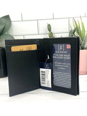 George RFID 2 Fold Card Wallet With Gusset Pocket Genuine American Bison Leather